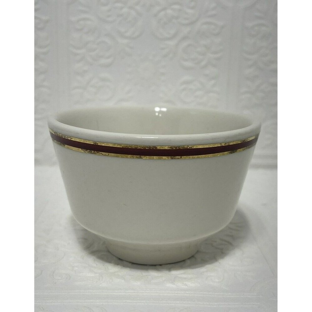 Homer Laughlin China White Restaurant Ramekin Bowl Custard Cup Gold & Red Band
